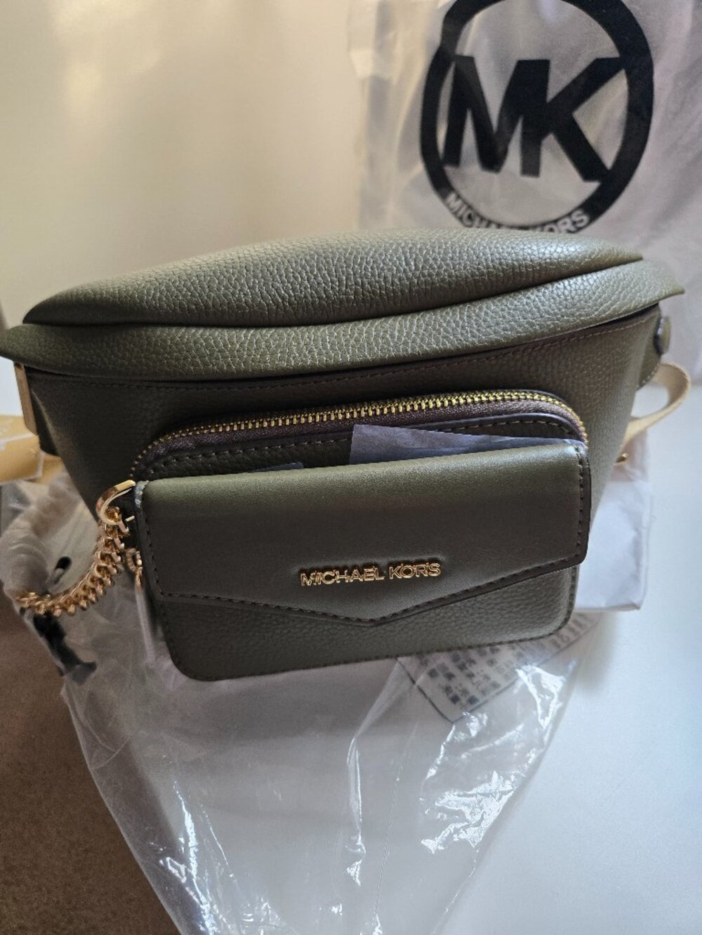 Michael Michael Kors 2 in 1 olive waistpack leather
